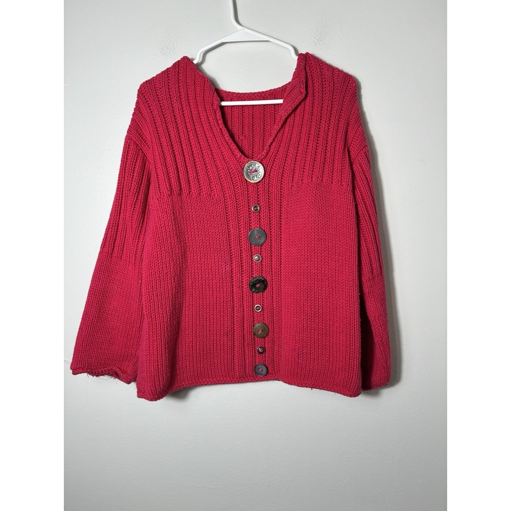 Pure Hand knit Art To Wear Sweater Women's Sz M Pink Granny Boho